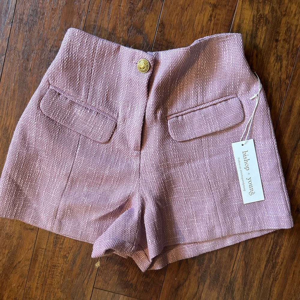 NWT BISHOP + YOUNG parker tweed short in violet